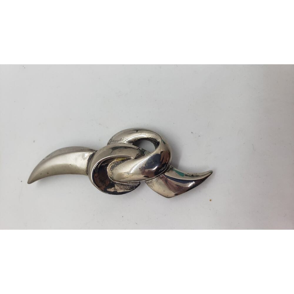 Vintage Givenchy Love Knot Brooch Signed 1970s Designer Silver Metal Pin - Picture 5 of 10